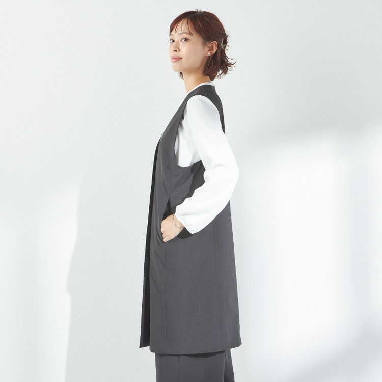 シルバーライン 【SL】【年間】ノーカラーダブル釦ジレ/ダークグレー/4S グレー中間