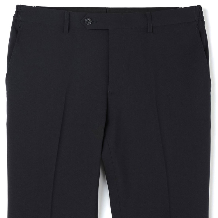 ブラックライン 【WEB限定】【発送在庫あり】【SLIM TAPERED】【年間】ウォッシャブル0タックテーパードパンツ/ネイビー/ウエストシャーリング仕様/裾上げ済仕様 紺中間