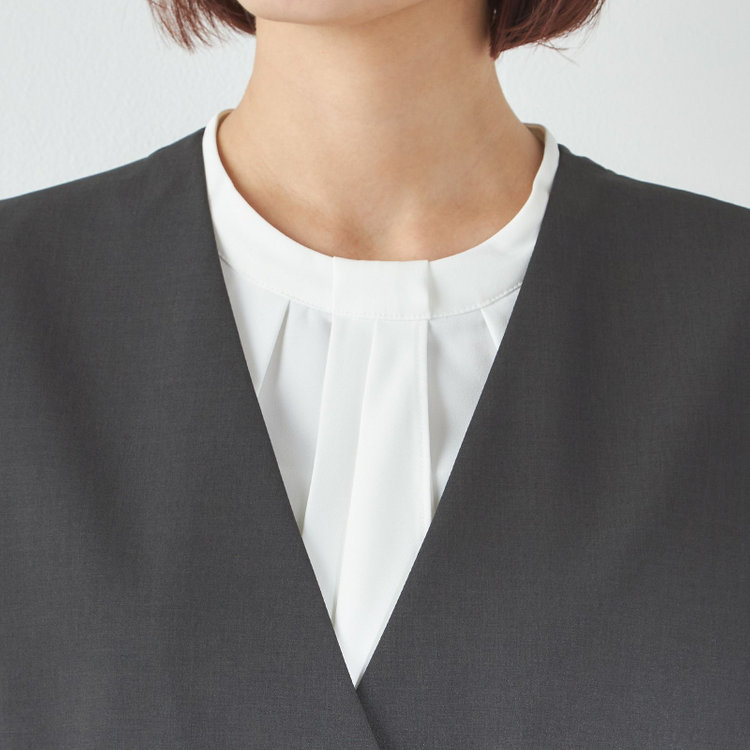 シルバーライン 【SL】【年間】ノーカラーダブル釦ジレ/ダークグレー/4S グレー中間