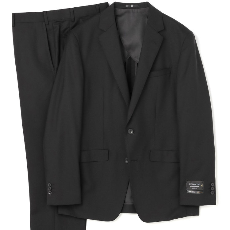 ブラックライン 【SLIM TAPERED_2】【春夏】2釦シングルスーツ 0タック/ブラック×ソリッド/ウエストムーブ/REDA ACTIVE/NEW ZEALAND WOOL MERINO/SHOWER CLEAN/※裾上げ必要 黒
