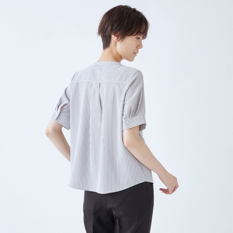 シルバーライン 【SILVER LINE/5分袖】プルオーバー/グレー＆ホワイト×ストライプ グレー淡色