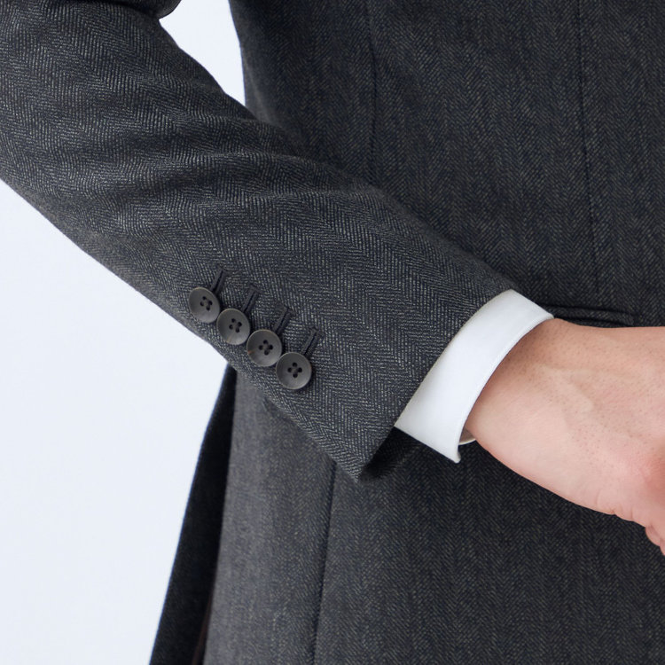 シルバーライン 【CLASSICO TAPERED】【秋冬】3釦段返りシングルスーツ 2タック/グレー×ヘリンボーン/ウエストムーブ/MARZOTTO/※裾上げ必要 グレー濃色