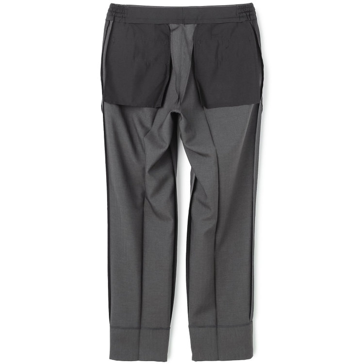 ブラックライン 【WEB限定】【発送在庫あり】【SLIM TAPERED】【年間】ウォッシャブル0タックテーパードパンツ/グレー×シャドーストライプ/ウエストシャーリング仕様/裾上げ済仕様 グレー中間