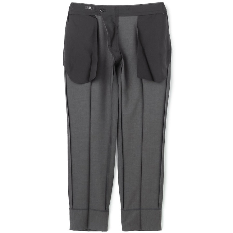 ブラックライン 【WEB限定】【発送在庫あり】【SLIM TAPERED】【年間】ウォッシャブル0タックテーパードパンツ/グレー×シャドーストライプ/ウエストシャーリング仕様/裾上げ済仕様 グレー中間