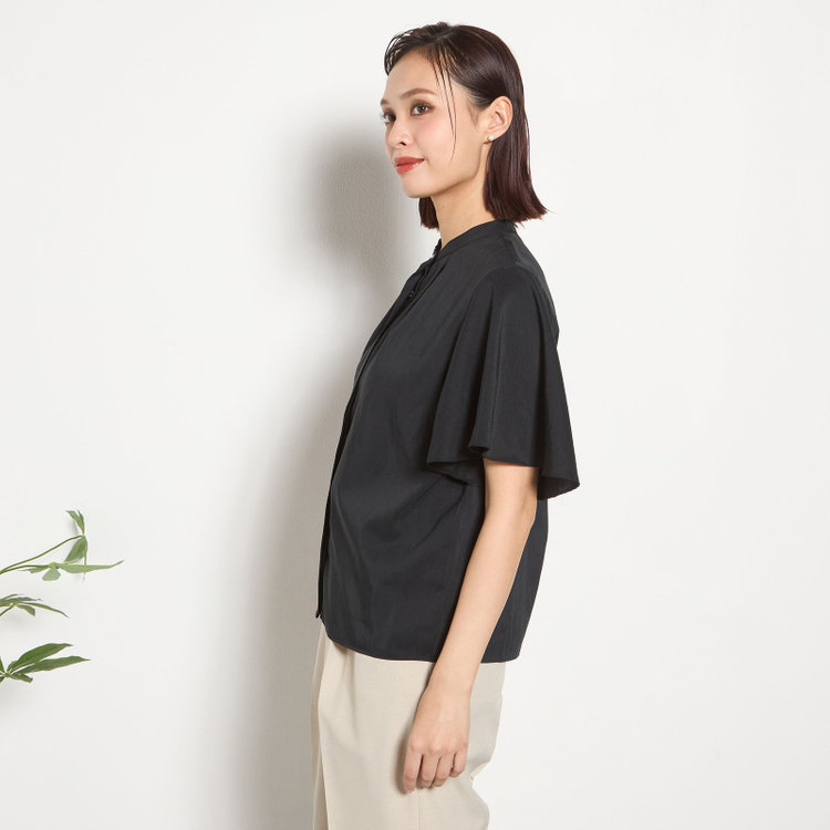 シルバーライン 【半袖】バンドカラーブラウス/ブラック/「ストレッチ」「通気性」「吸水・速乾」「環境負荷軽減」 黒