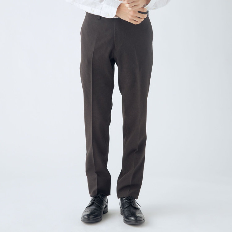 ブラックライン 【SLIM TAPERED】【春夏】0タックテーパードパンツ/ブラウン＆ブラック×ハウンドトゥース/ウエストムーブ/ウォッシャブル/4S SUSTAINABILITY&ECOLOGY FABRIC/※裾上げ必要 茶中間