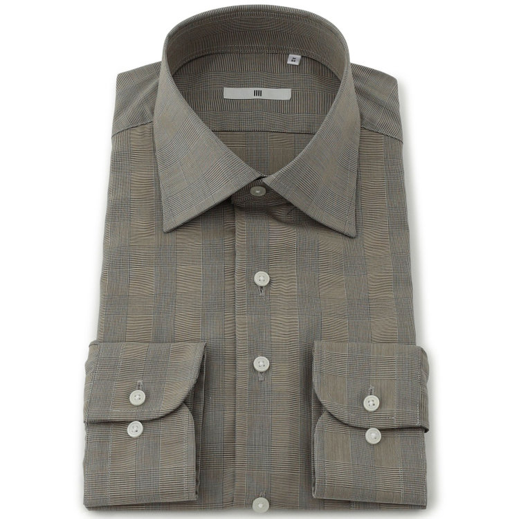 シルバーライン 【発送在庫あり】【SILVER LINE】【形態安定】ワイドカラーワイシャツ/ブラウン×チェック 茶中間