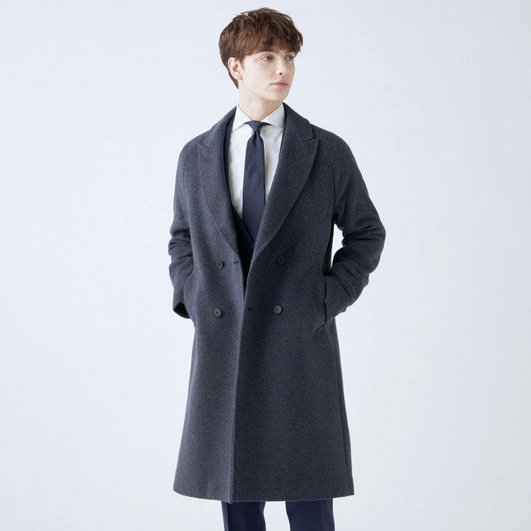 シルバーライン 【SL】ウールブレンド ラグランダブルチェスターコート/ネイビー/RE:NEWOOL/BISHU JAPAN 紺中間