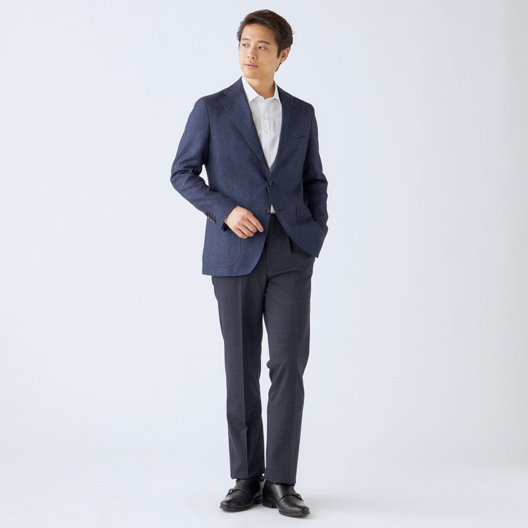 シルバーライン 【発送在庫あり】【CLASSICO TAPERED】【春夏】リネンブレンド3釦段返りシングルジャケット/ネイビー/パッチポケット/MARZOTTO 紺中間