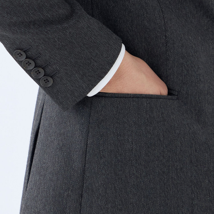 シルバーライン 【CLASSICO TAPERED】【秋冬】3釦段返りシングルスーツ 2タック/グレー×ヘリンボーン/ウエストムーブ/MARZOTTO/※裾上げ必要 グレー濃色