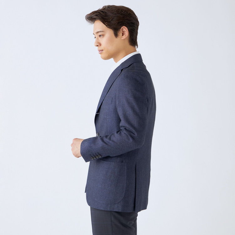 シルバーライン 【発送在庫あり】【CLASSICO TAPERED】【春夏】リネンブレンド3釦段返りシングルジャケット/ネイビー/パッチポケット/MARZOTTO 紺中間