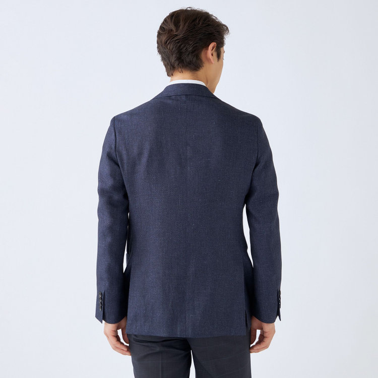 シルバーライン 【発送在庫あり】【CLASSICO TAPERED】【春夏】リネンブレンド3釦段返りシングルジャケット/ネイビー/パッチポケット/MARZOTTO 紺中間