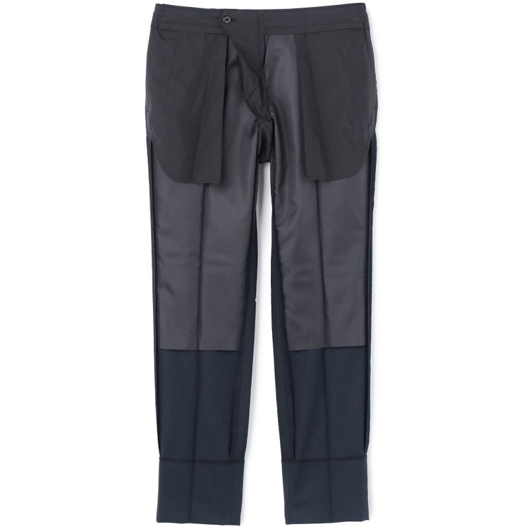 ブラックライン 【SLIM TAPERED_2】【秋冬】2釦シングルスーツ 0タック/ネイビー×ツイル/ウエストシャーリング/4S SUSTAINABILITY&ECOLOGY FABRIC/ウォッシャブル/※パンツ裾上げ済仕様 紺中間