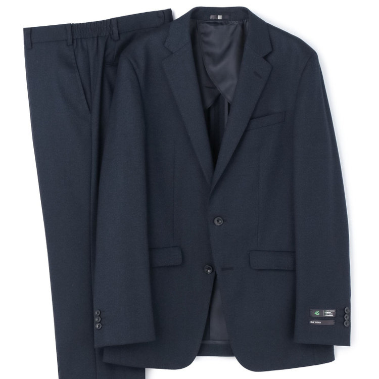 ブラックライン 【SLIM TAPERED_2】【秋冬】2釦シングルスーツ 0タック/ネイビー×ツイル/ウエストシャーリング/4S SUSTAINABILITY&ECOLOGY FABRIC/ウォッシャブル/※パンツ裾上げ済仕様 紺中間