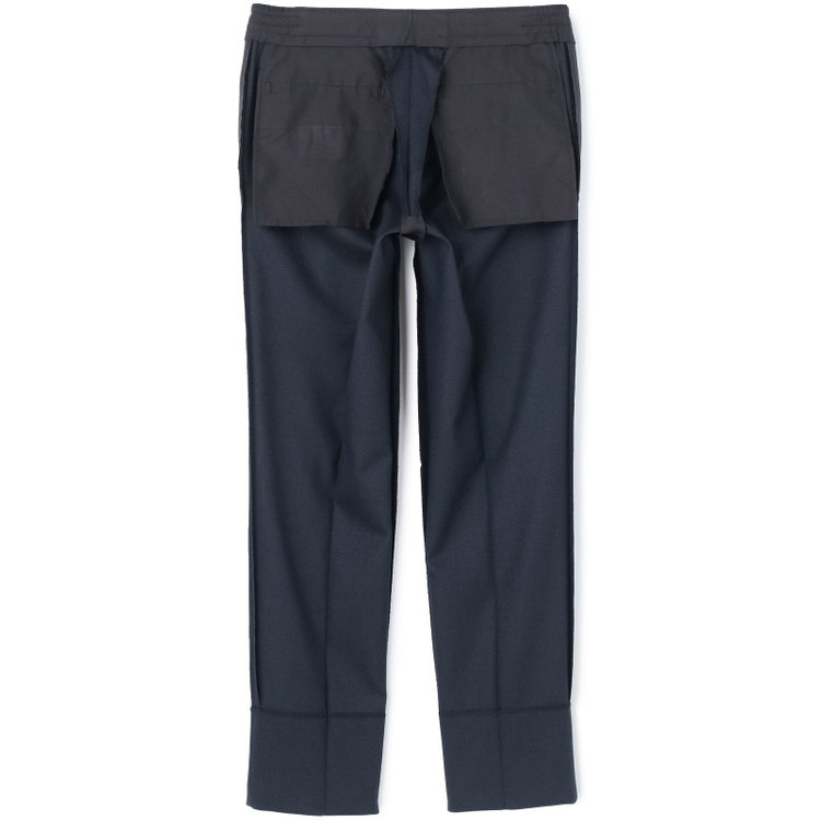 ブラックライン 【SLIM TAPERED_2】【秋冬】2釦シングルスーツ 0タック/ネイビー×ツイル/ウエストシャーリング/4S SUSTAINABILITY&ECOLOGY FABRIC/ウォッシャブル/※パンツ裾上げ済仕様 紺中間