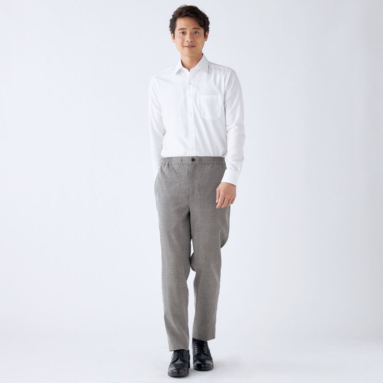 ブラックライン 【RBC】【春夏】ドローコード付きテーパードパンツ/グレー＆ブラック×グレンチェック/ウエストシャーリング/裾上げ済仕様 グレー中間