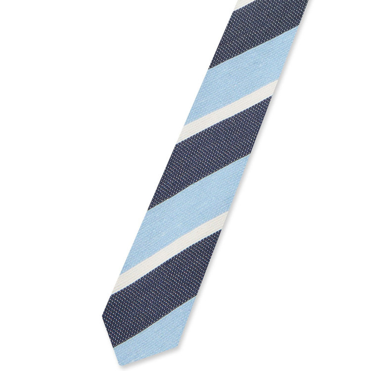 ブラックライン 【BLACK LINE】コットンシルクブレンドストライプネクタイ 7.5cm幅/サックス×ネイビー×ホワイト/Finest fabrics by COMO ITALY その他
