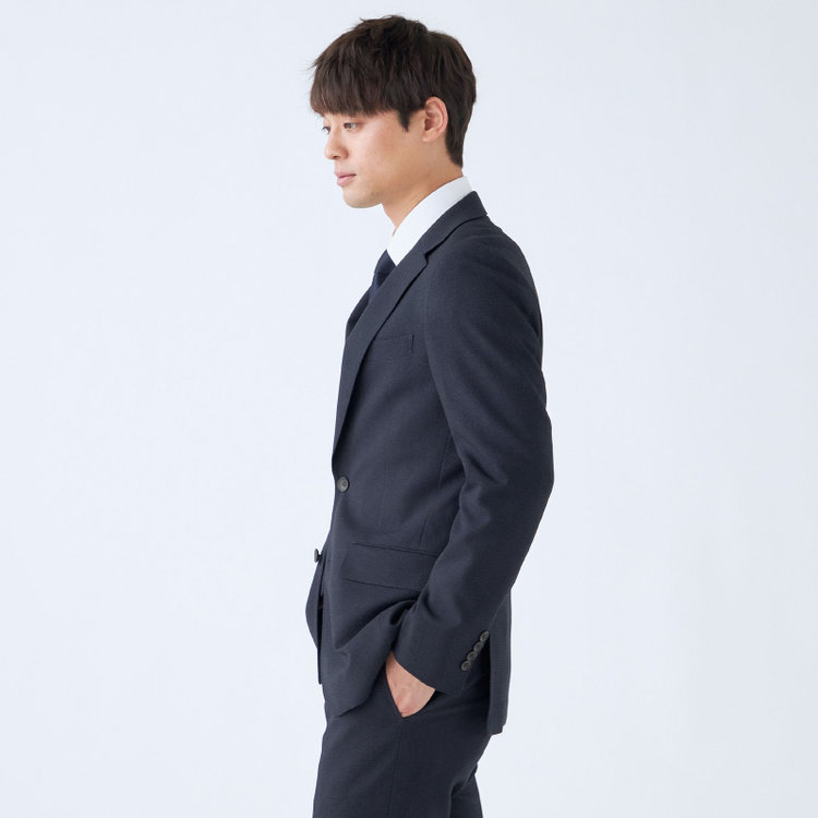 シルバーライン 【CLASSICO TAPERED】【秋冬】2釦シングルスーツ 1タック/ネイビー×ドビー/ウエストムーブ/4S SUSTAINABILITY&ECOLOGY FABRIC/※パンツ裾上げ済仕様 紺濃色