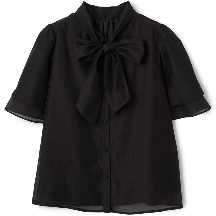 スーツセレクト 【半袖】リボンブラウス/ブラック 黒