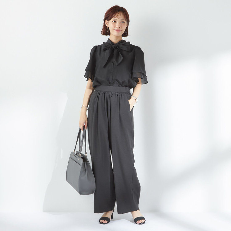 スーツセレクト 【半袖】リボンブラウス/ブラック 黒