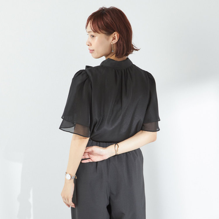 スーツセレクト 【半袖】リボンブラウス/ブラック 黒