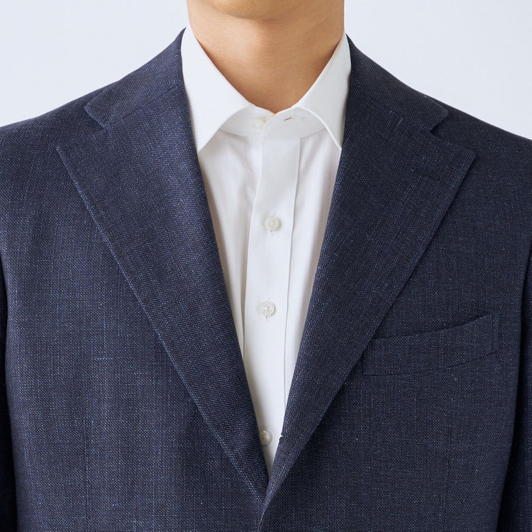 シルバーライン 【発送在庫あり】【CLASSICO TAPERED】【春夏】リネンブレンド3釦段返りシングルジャケット/ネイビー/パッチポケット/MARZOTTO 紺中間