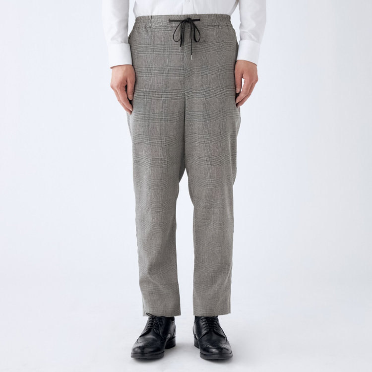 ブラックライン 【RBC】【春夏】ドローコード付きテーパードパンツ/グレー＆ブラック×グレンチェック/ウエストシャーリング/裾上げ済仕様 グレー中間