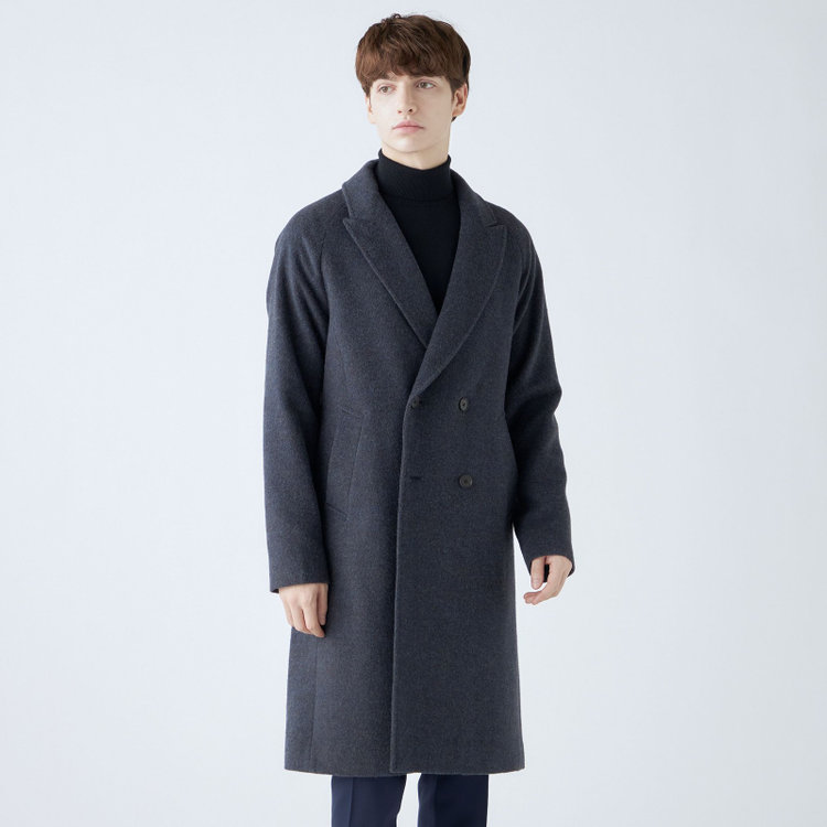 シルバーライン 【SL】ウールブレンド ラグランダブルチェスターコート/ネイビー/RE:NEWOOL/BISHU JAPAN 紺中間