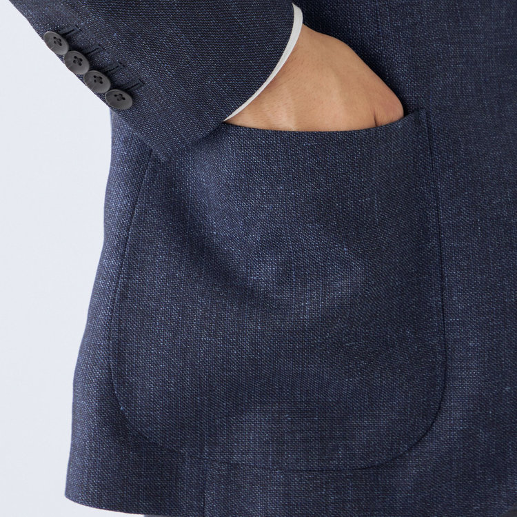 シルバーライン 【発送在庫あり】【CLASSICO TAPERED】【春夏】リネンブレンド3釦段返りシングルジャケット/ネイビー/パッチポケット/MARZOTTO 紺中間