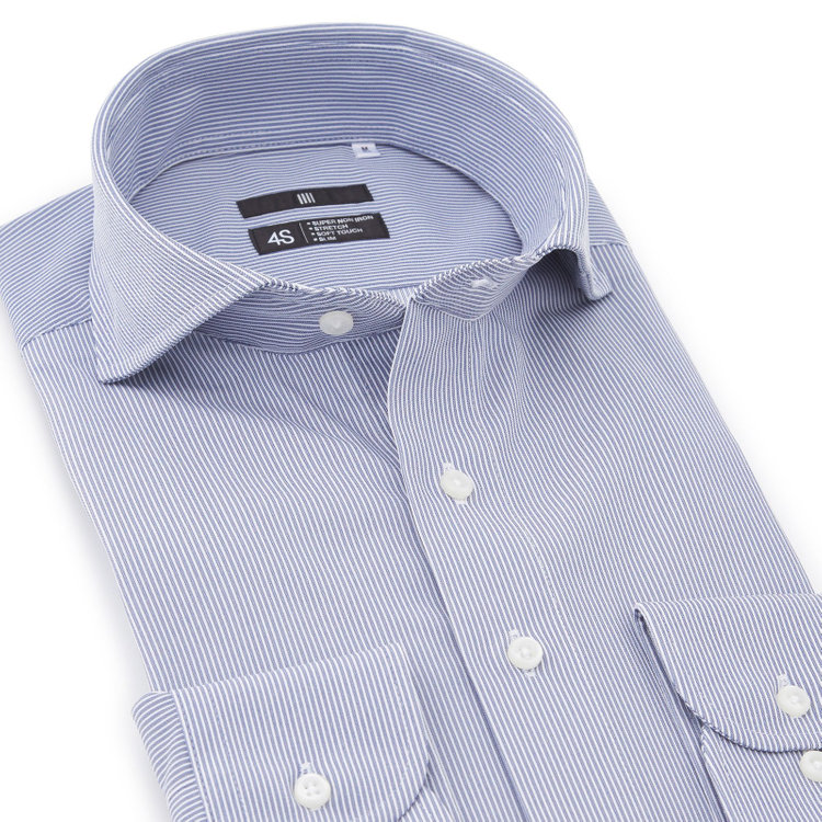 ブラックライン 【発送在庫あり】【BLACK LINE】ホリゾンタルワイドワイシャツ/ネイビー×ストライプ/「4S」スーパーノンアイロン・ストレッチ 紺中間