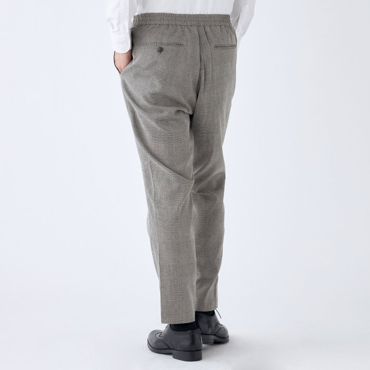 ブラックライン 【RBC】【春夏】ドローコード付きテーパードパンツ/グレー＆ブラック×グレンチェック/ウエストシャーリング/裾上げ済仕様 グレー中間