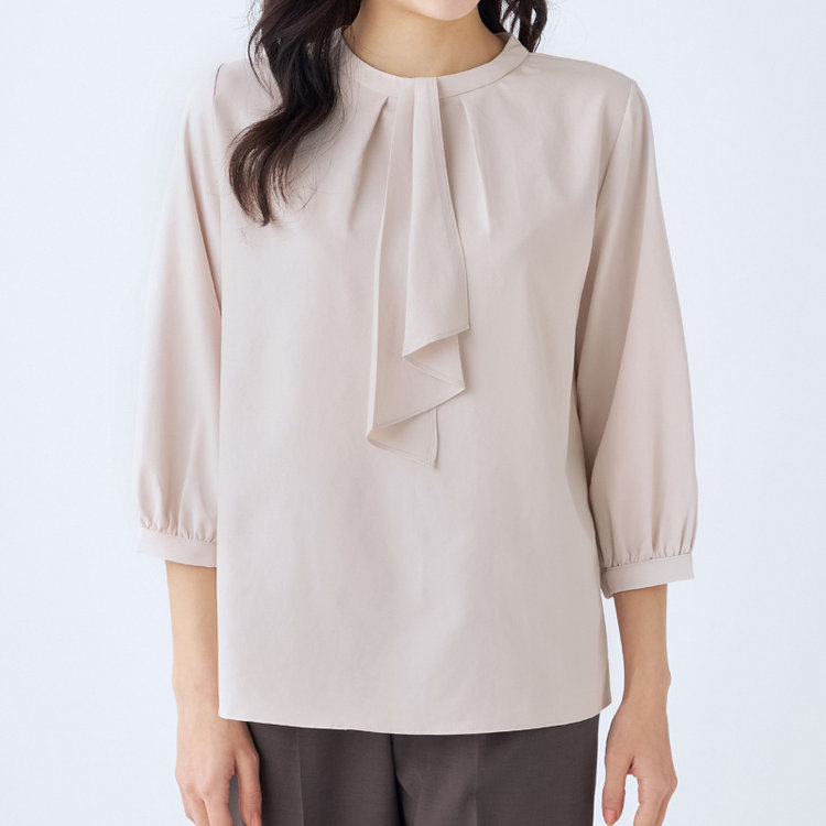 シルバーライン 【SILVER LINE/7分袖】タイ付き2WAYプルオーバー/ピンク/「ウォッシャブル可能」「2WAYストレッチ」「防シワ」「UV加工」「接触冷感」「透け軽減」 赤淡色