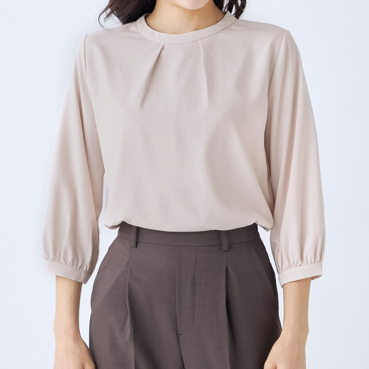 シルバーライン 【SILVER LINE/7分袖】タイ付き2WAYプルオーバー/ピンク/「ウォッシャブル可能」「2WAYストレッチ」「防シワ」「UV加工」「接触冷感」「透け軽減」 赤淡色