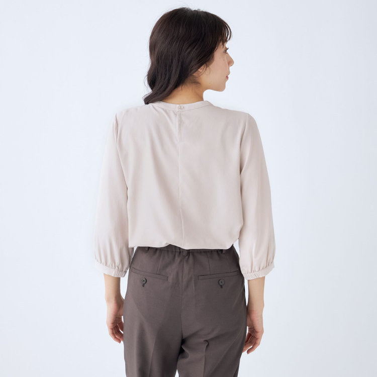 シルバーライン 【SILVER LINE/7分袖】タイ付き2WAYプルオーバー/ピンク/「ウォッシャブル可能」「2WAYストレッチ」「防シワ」「UV加工」「接触冷感」「透け軽減」 赤淡色