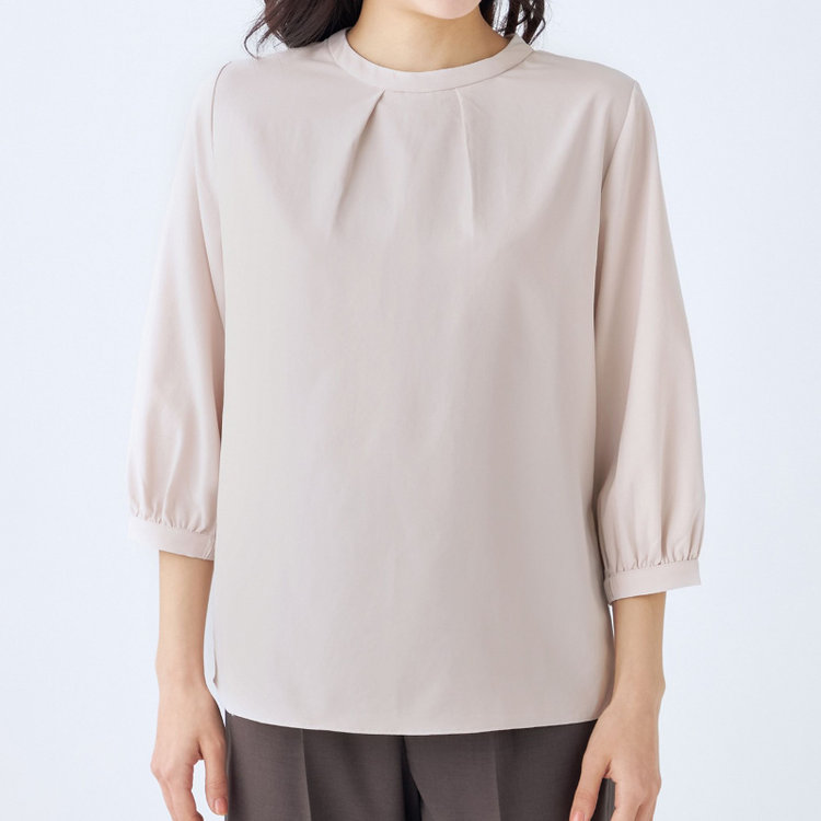 シルバーライン 【SILVER LINE/7分袖】タイ付き2WAYプルオーバー/ピンク/「ウォッシャブル可能」「2WAYストレッチ」「防シワ」「UV加工」「接触冷感」「透け軽減」 赤淡色