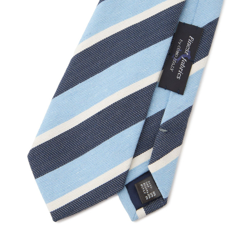 ブラックライン 【BLACK LINE】コットンシルクブレンドストライプネクタイ 7.5cm幅/サックス×ネイビー×ホワイト/Finest fabrics by COMO ITALY その他