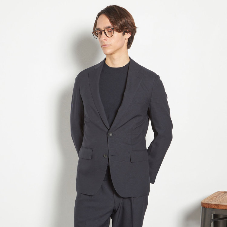 スーツセレクト 【RBC】コットンブレンドモックネックニット/ネイビー/マシンウォッシャブル/「UVカット」「接触冷感」 紺濃色