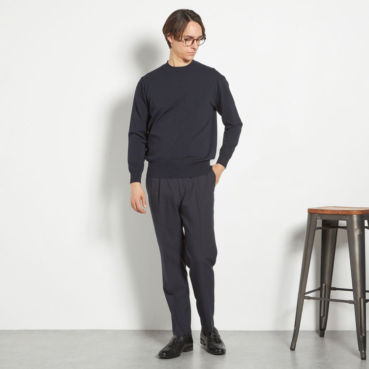 スーツセレクト 【RBC】コットンブレンドモックネックニット/ネイビー/マシンウォッシャブル/「UVカット」「接触冷感」 紺濃色