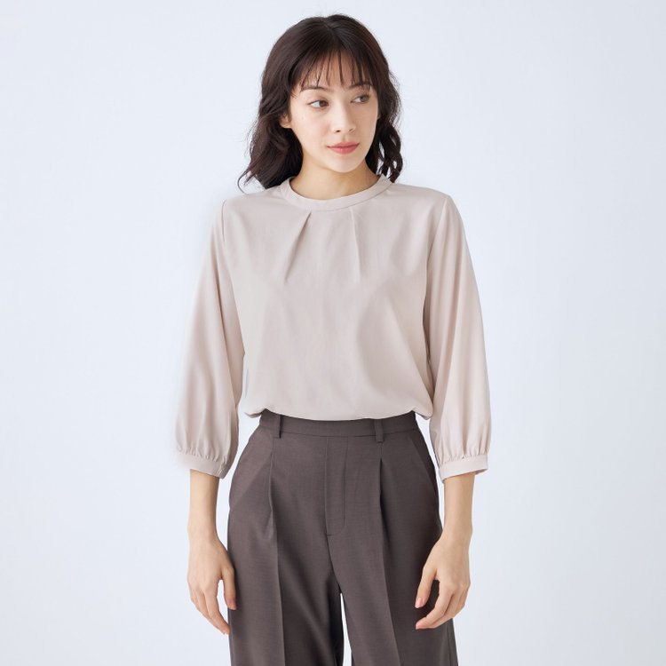 シルバーライン 【SILVER LINE/7分袖】タイ付き2WAYプルオーバー/ピンク/「ウォッシャブル可能」「2WAYストレッチ」「防シワ」「UV加工」「接触冷感」「透け軽減」 赤淡色