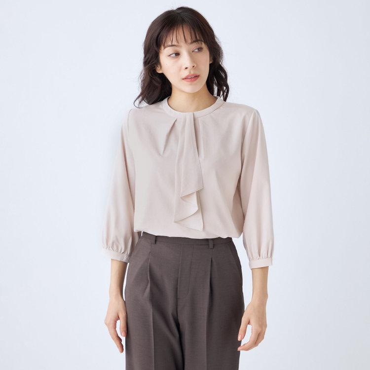 シルバーライン 【SILVER LINE/7分袖】タイ付き2WAYプルオーバー/ピンク/「ウォッシャブル可能」「2WAYストレッチ」「防シワ」「UV加工」「接触冷感」「透け軽減」 赤淡色