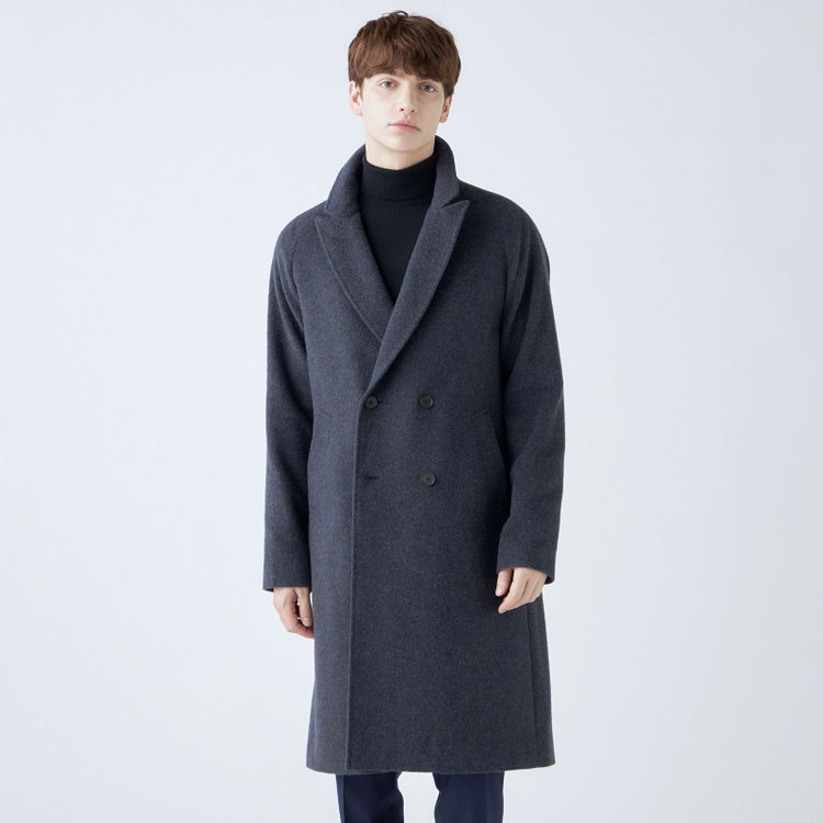 シルバーライン 【SL】ウールブレンド ラグランダブルチェスターコート/ネイビー/RE:NEWOOL/BISHU JAPAN 紺中間