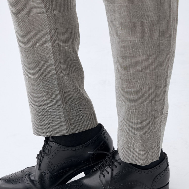 ブラックライン 【RBC】【春夏】ドローコード付きテーパードパンツ/グレー＆ブラック×グレンチェック/ウエストシャーリング/裾上げ済仕様 グレー中間