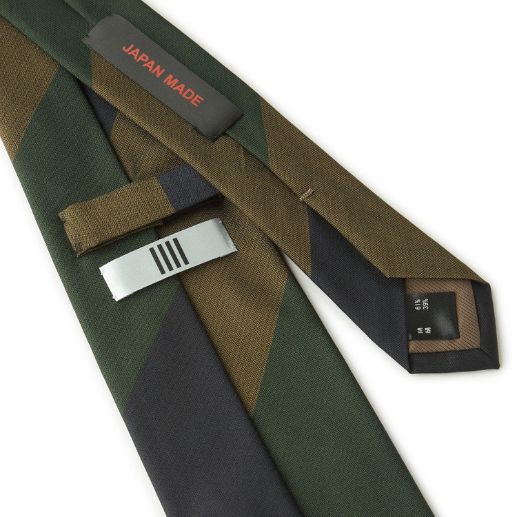 シルバーライン 【SILVER LINE】コットンシルクストライプネクタイ 8.5cm幅/ネイビー×グリーン×カーキ/JAPAN MADE その他