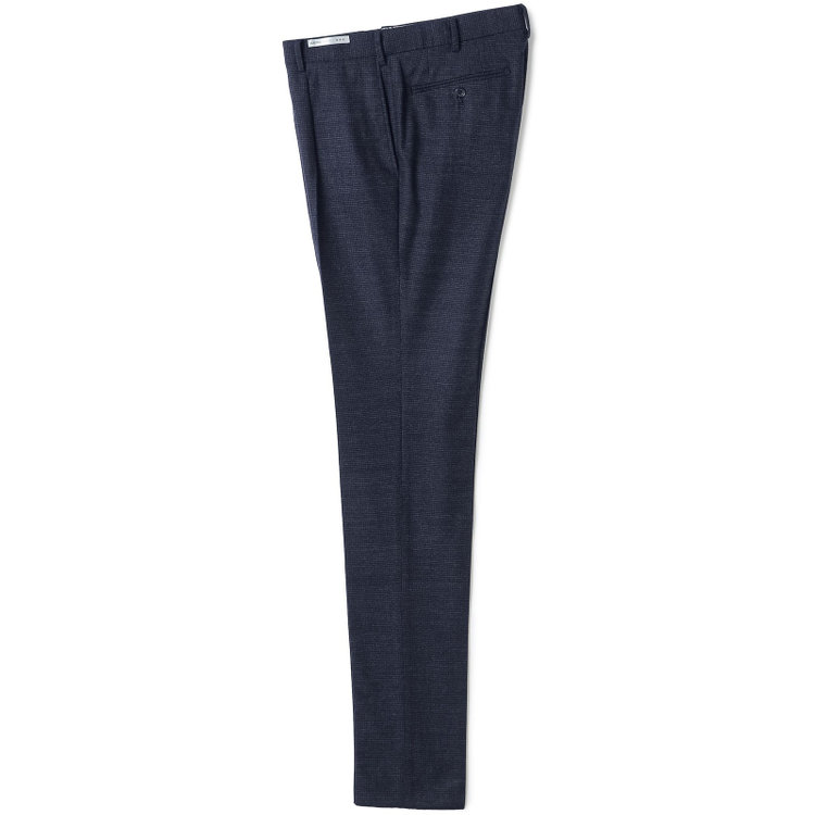 シルバーライン 【CLASSICO TAPERED】【秋冬】ウール ブレンド1タックテーパードパンツ/ネイビー×ハウンドトゥース/ウエストムーブ仕様/ウォッシャブル素材/※裾上げ必要 紺中間