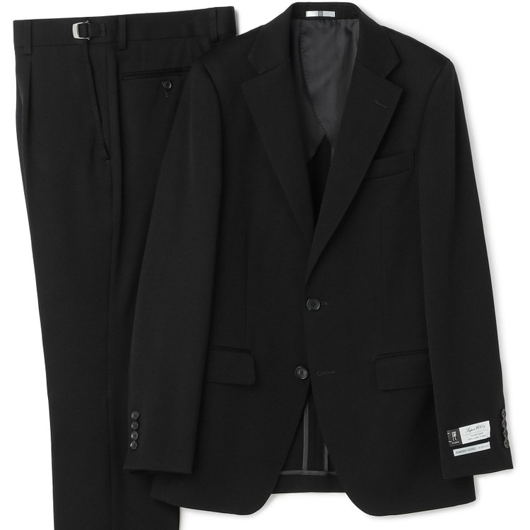 シルバーライン 【CLASSICO TAPERED】【年間】【フォーマル対応可】2釦シングルフォーマルスーツ 1タック/ブラック×ソリッド/BISHU JAPAN FABRIC Super100's/ウエストサイドアジャスター仕様/※裾上げ必要 黒
