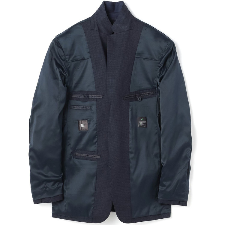 ブラックライン 【SLIM TAPERED_2】【秋冬】2釦シングルスーツ 0タック/ネイビー＆ブラック×ハウンドトゥース/ウエストシャーリング/4S SUSTAINABILITY&ECOLOGY FABRIC/※パンツ裾上げ済仕様 紺中間