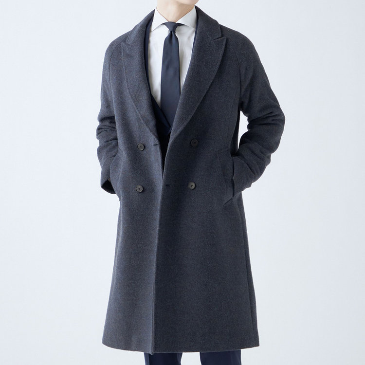 シルバーライン 【SL】ウールブレンド ラグランダブルチェスターコート/ネイビー/RE:NEWOOL/BISHU JAPAN 紺中間