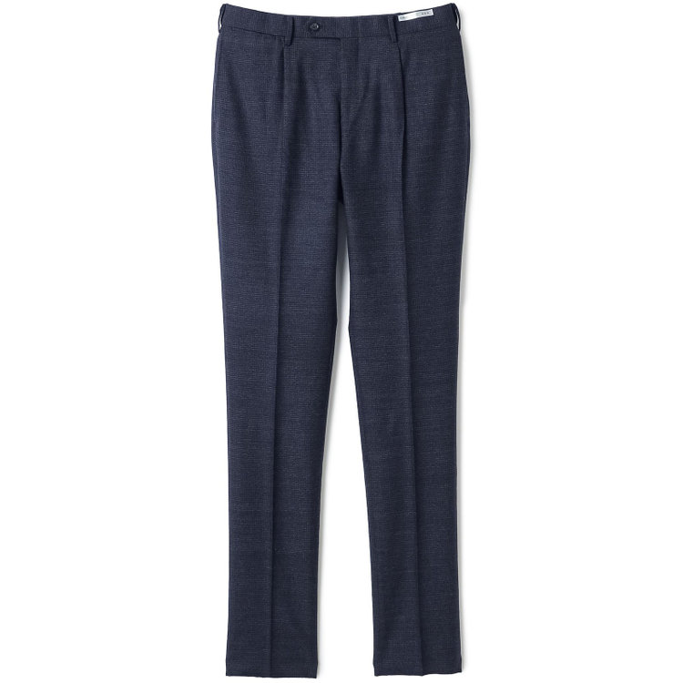シルバーライン 【CLASSICO TAPERED】【秋冬】ウール ブレンド1タックテーパードパンツ/ネイビー×ハウンドトゥース/ウエストムーブ仕様/ウォッシャブル素材/※裾上げ必要 紺中間