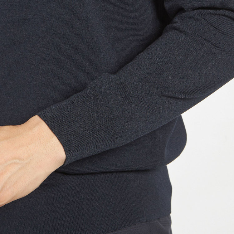 スーツセレクト 【RBC】コットンブレンドモックネックニット/ネイビー/マシンウォッシャブル/「UVカット」「接触冷感」 紺濃色