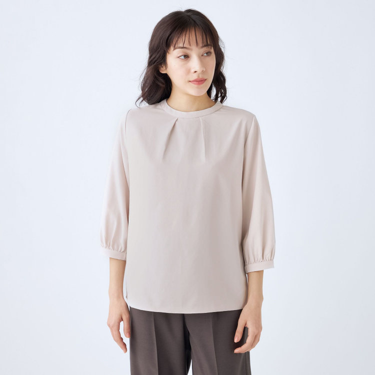 シルバーライン 【SILVER LINE/7分袖】タイ付き2WAYプルオーバー/ピンク/「ウォッシャブル可能」「2WAYストレッチ」「防シワ」「UV加工」「接触冷感」「透け軽減」 赤淡色